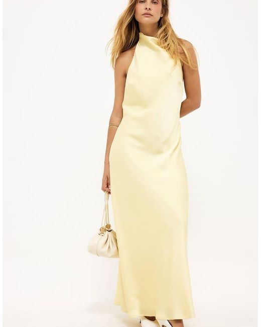 NA-KD Natural Halterneck Satin Maxi Dress