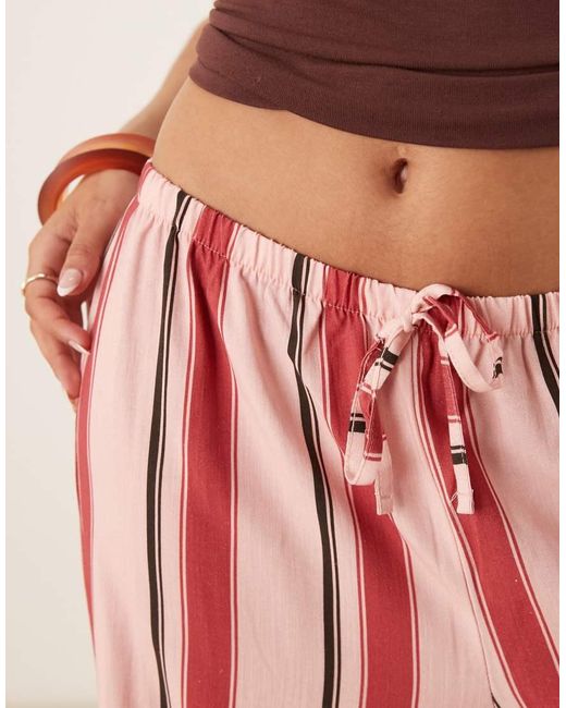 ASOS Red Linen Blend Wide Leg Pull On Trouser