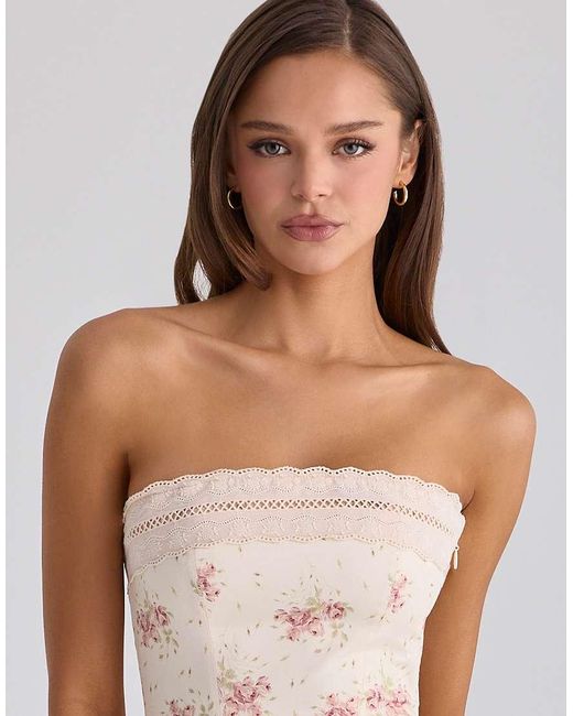 House Of Cb Natural Alessina Ivory Vintage Rose Print Cotton + Lace Maxi Dress