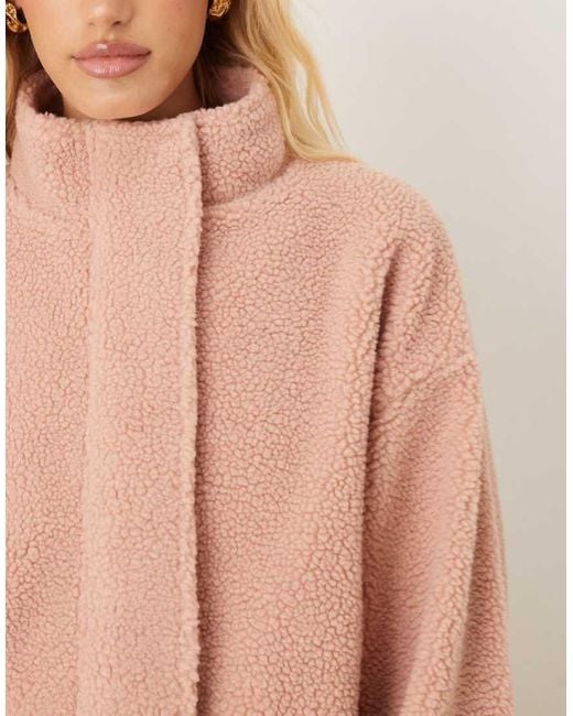 ASOS Natural Zip Through Borg Fleece With Bubble Hem