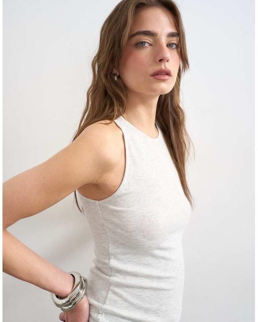 TOPSHOP Gray Premium Lyocell Blend Soft Rib Racer Tank Top