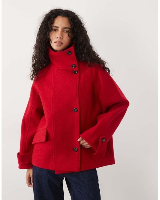 Mango Red 100% Wool Funnel Neck Jacket