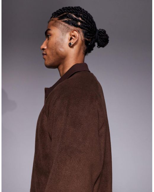 ASOS Brown Oversized Fleece Sweatshirt With Ribbed Collar for men