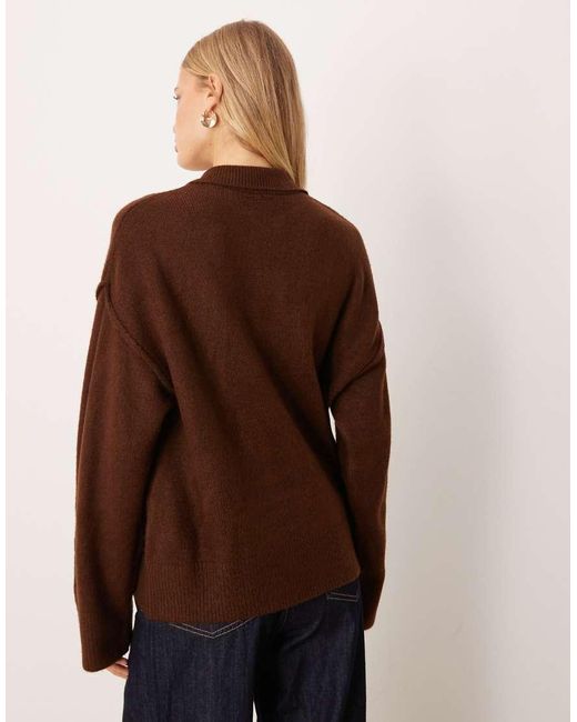 ASOS Brown Knitted Collar Shirt Cardigan With Seam Detail