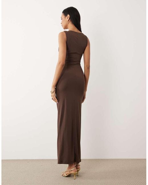 Bardot Brown Reed Draped Maxi Dress With Thigh Split