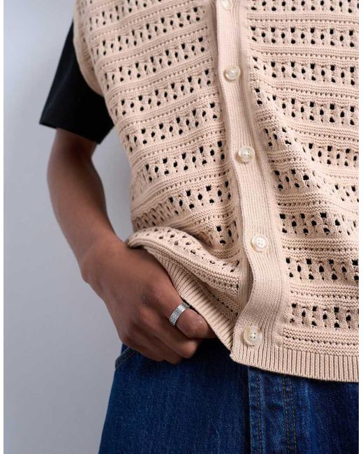 Topman Blue Relaxed Fit Button Through Knitted Tank for men