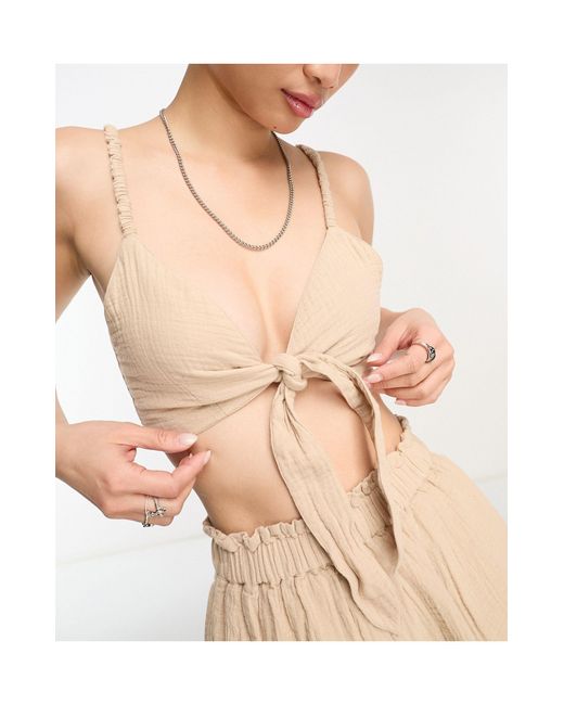ASOS Cheesecloth Tie Front Bralette in Natural | Lyst Canada