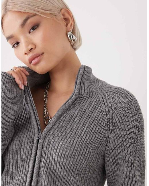 Noisy May Gray High Neck Full Zip Through Cardigan