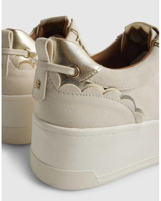 River Island Natural Faux Suede Scalloped Slip On Trainers