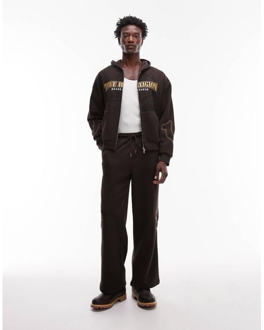 True Religion Black Big T Logo Detail Zip Through Hoodie Co-Ord for men