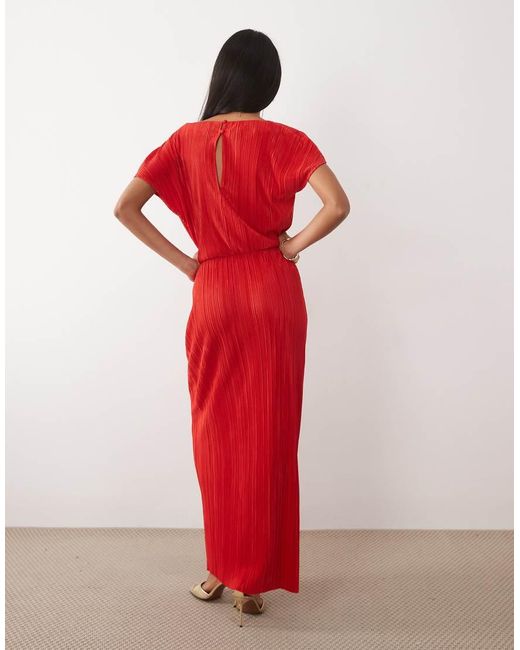 ASOS Red Plisse Draped Waist Midi Dress