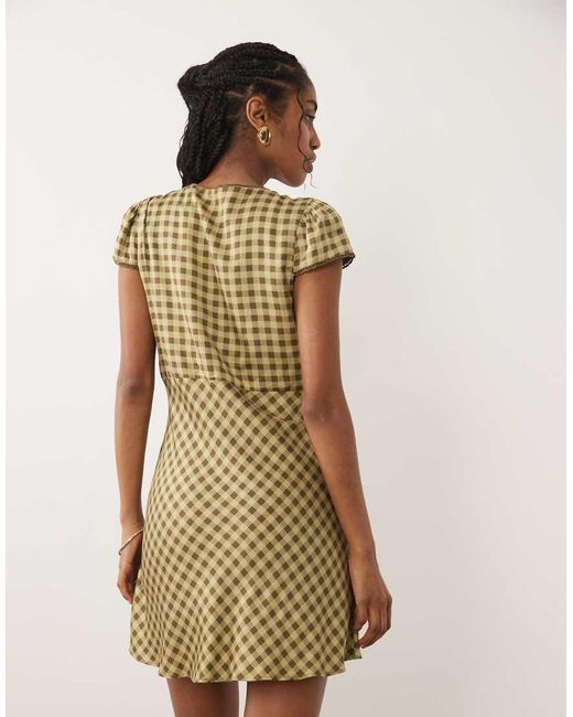 Nobody's Child Green Rosa V Neck Lace Trim Cap Sleeve Mini Dress