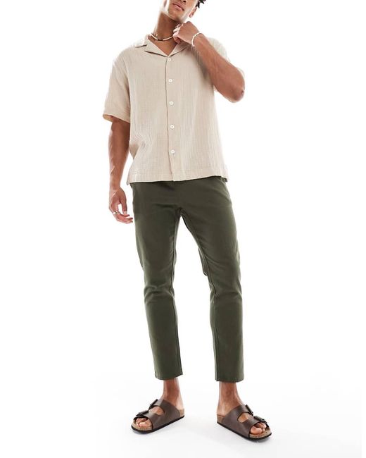 Only & Sons Black Linen Mix Cropped Trouser for men