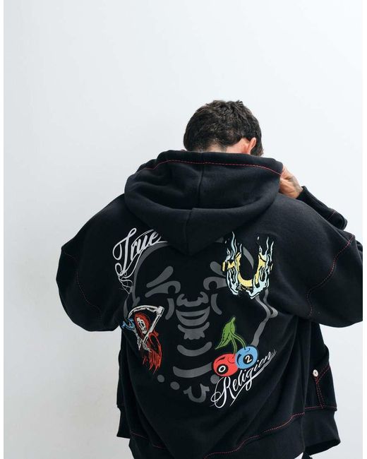 True Religion Blue Buddha Face Back Print Graphic Boxy Fit Zip Up Hoodie Co-ord for men
