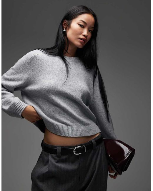 & Other Stories Gray Crew Neck Sweater With Volume Sleeves