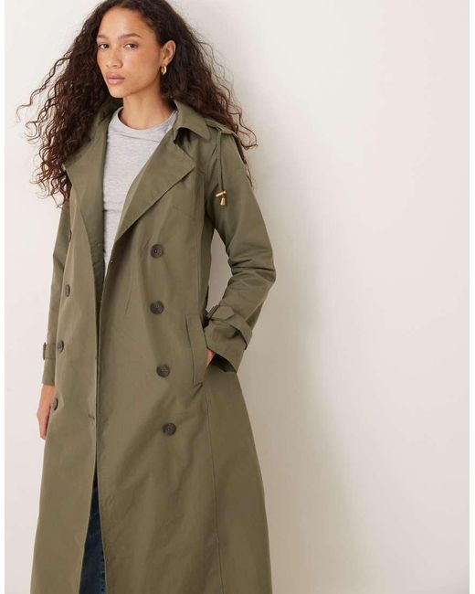 Brave Soul Natural Double-Breasted Longline Trench Coat With Detachable Hood