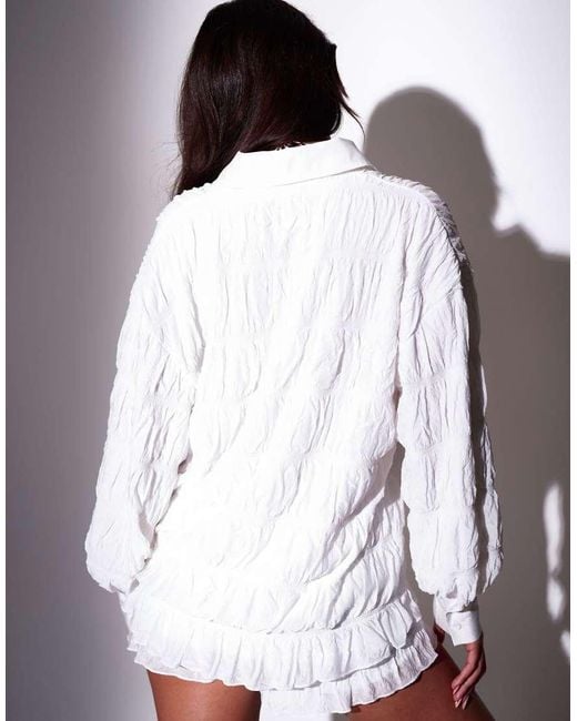 South Beach White Ruched Long Sleeve Shirt