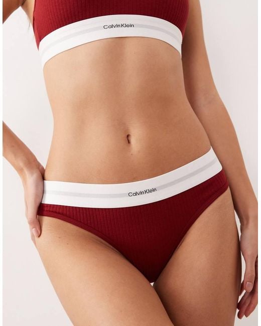 Calvin Klein Red Cotton Modal Rib Thong