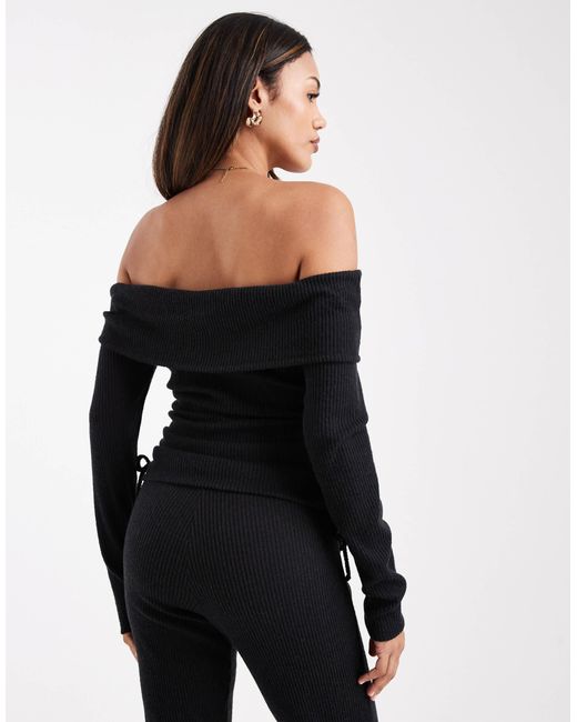 ASOS Black Asos design maternity – langärmeliges, geripptes bardot-top