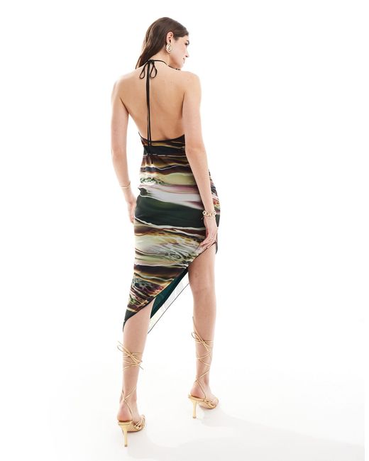 ASOS Multicolor Halter Midi Dress With Asymmetric Hem