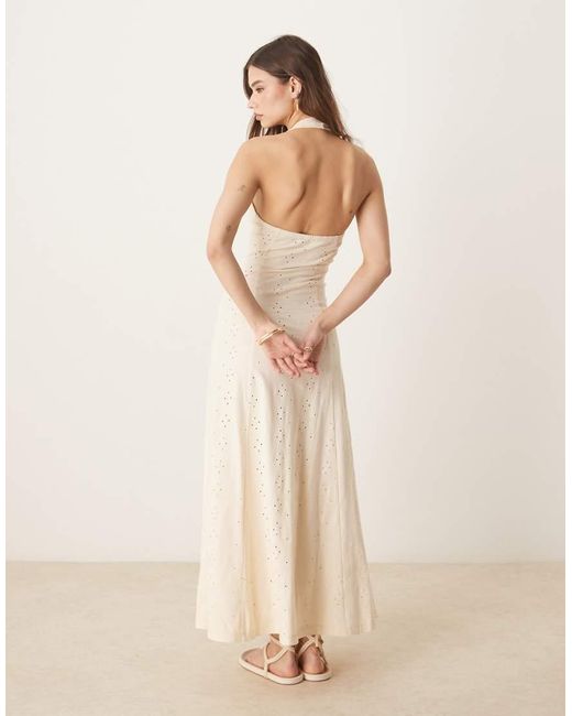 ASOS Natural Broderie Halter Midi Dress