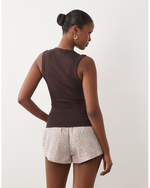 Gina Tricot Brown V Neck Rib Tank