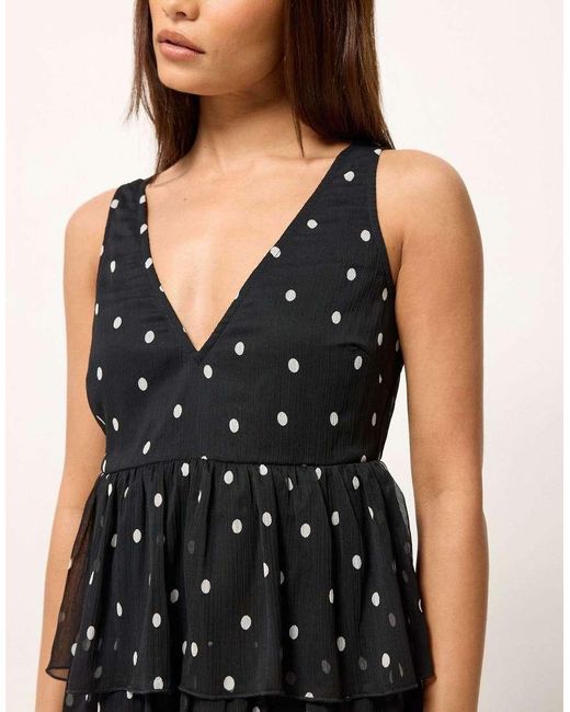 PixieGirl Black Petite Polka Dot Chiffon Midi Dress