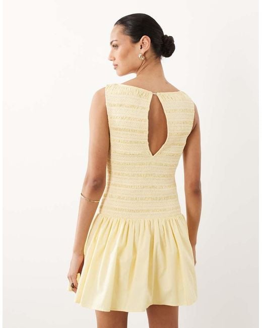 Abercrombie & Fitch Natural Slash Neck Smocked Skort Mini Dress