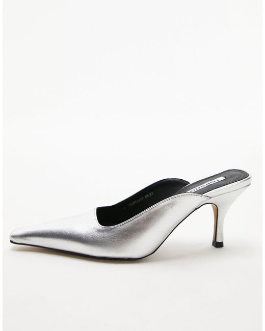 TOPSHOP White Etta Premium Leather Pinched Toe Mid Heel Court Shoes