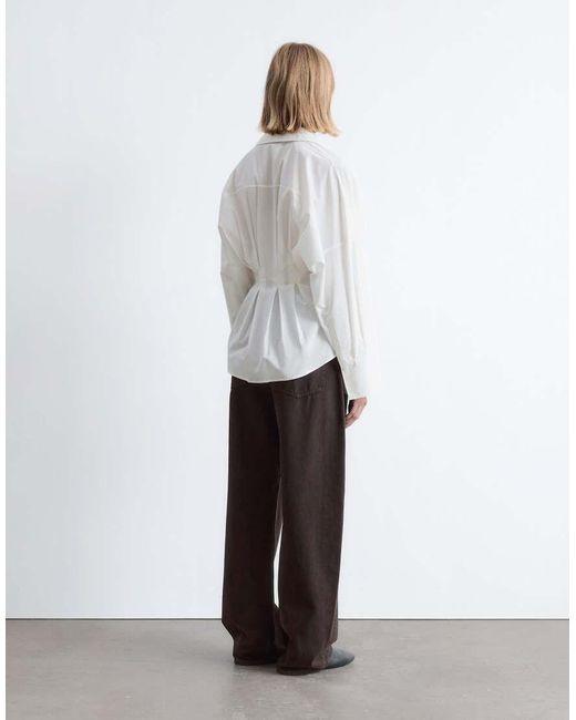 & Other Stories White Shirt With Cinch Waist And Volume Sleeves