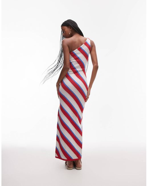 TOPSHOP White – gestreiftes maxi-strickkleid mit one-shoulder-träger