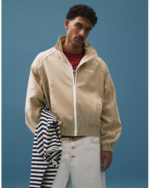 Bershka Blue Printed Zip-up Jacket for men