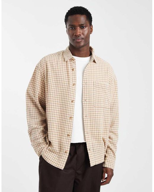 ASOS Natural Oversized Check Shirt for men