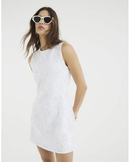 River Island White Sleeveless Floral Overlay Mini Dress