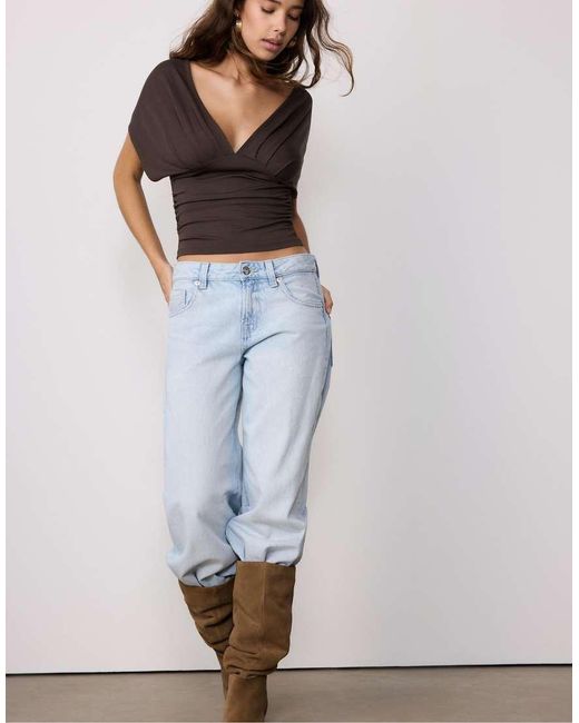 Stradivarius Brown Top With Gathered V-neckline