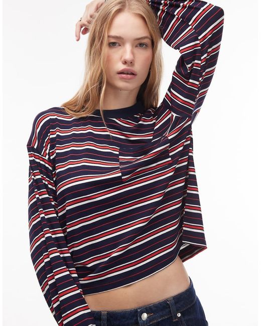 ASOS Recht Gestreept T-Shirt Met Lange Mouwen in het Blue