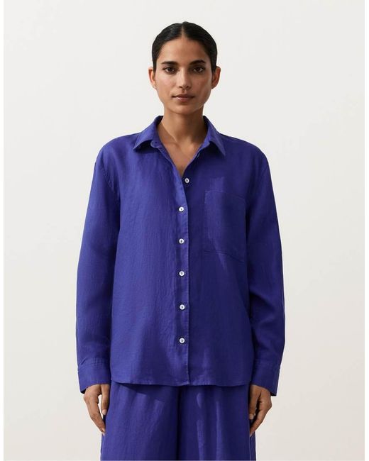 Oysho Blue 100% Linen Relaxed Shirt