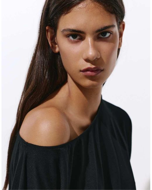 Pull&Bear Black Gathered Asymmetric Top