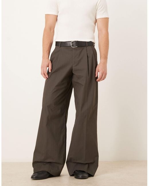 ASOS – elegante, locker geschnittene hose aus schwerem baumwollmix in Brown für Herren