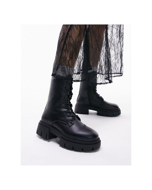 TOPSHOP Black Wide Fit Lydia Chunky Lace Up Boots