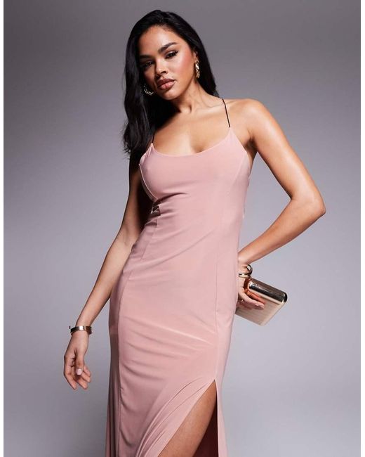 ASOS Pink Sleeveless With Strappy Open Back With Bead Detail Maxi Dress