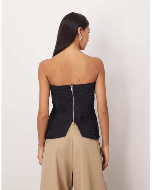 ARRANGE Blue Velvet Rouleau Embroidered Bandeau Top