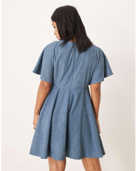 ASOS Blue Asos Design Petite Cord T-shirt Mini Dress With Stitching Detail