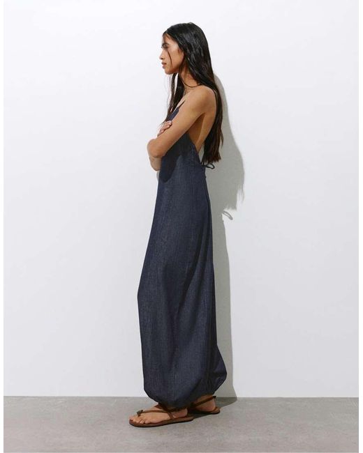 Pull&Bear Blue Long Sarouel Jumpsuit With Straps