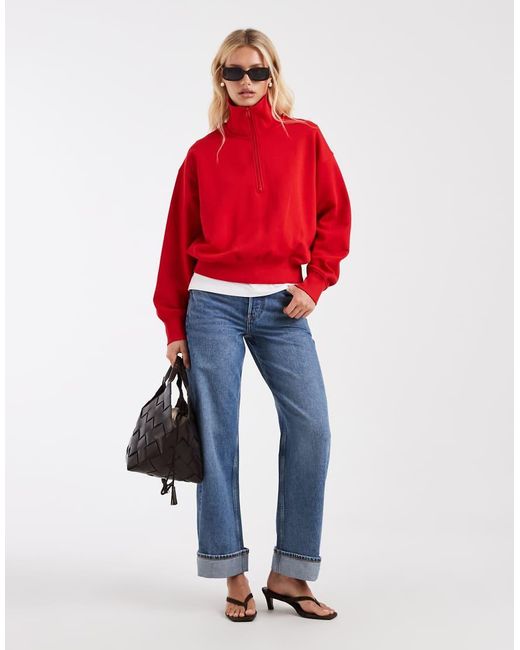 & Other Stories Red Half Zip Sweatshirt