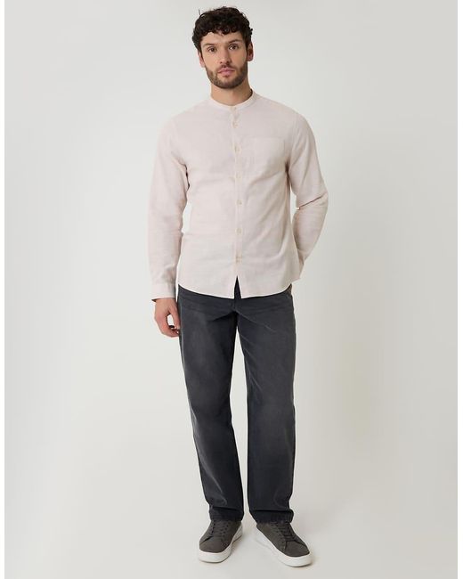 Threadbare Natural Linen Blend Long Sleeve Grandad Collar Shirt for men