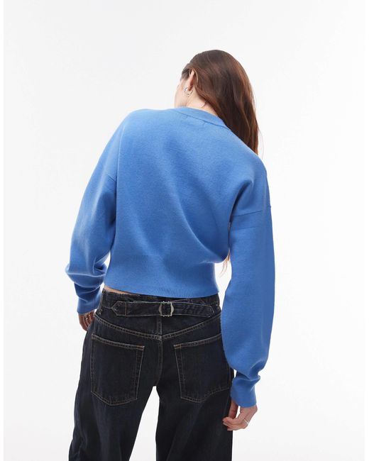 TOPSHOP Blue Knitted Compact Fitted Waist Cardi