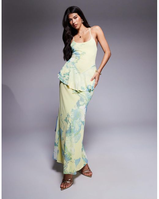 ASOS Blue Cami With Peplum Detail Mesh Maxi Dress
