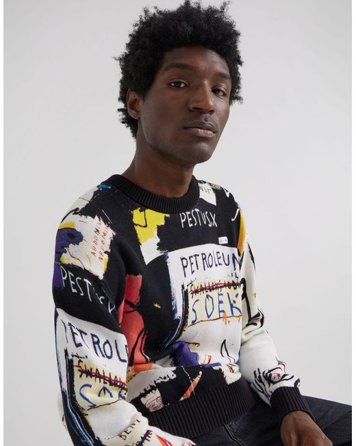 Sudadera negra con estampado integral artístico Lee Jeans de hombre de color White