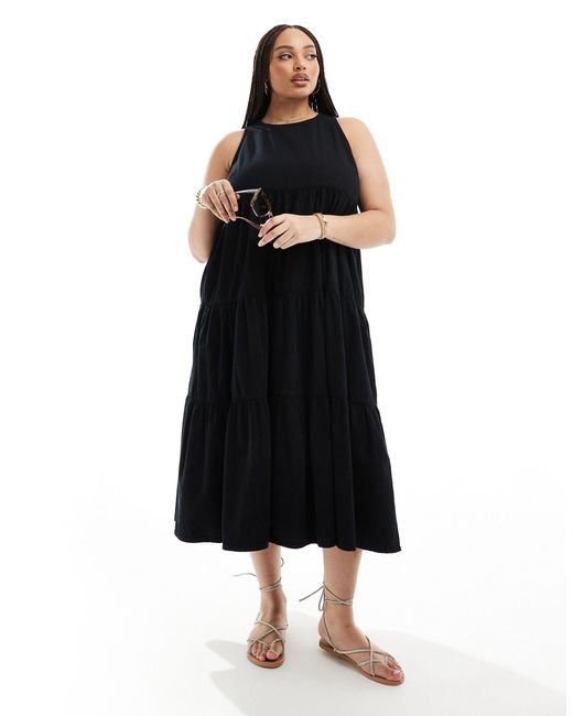 ASOS Black Asos Design Curve Soft Denim Tiered Maxi Dress